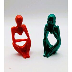 The Thinker Shiny Red & Green Colored Figurines from Resin Handcrafted NEW